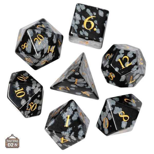 Dés avec motif Flocon de Neige en Obsidienne
