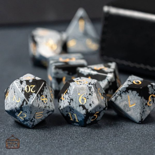 Dés en Obsidienne, Flocon de Neige, pour collectionneurs