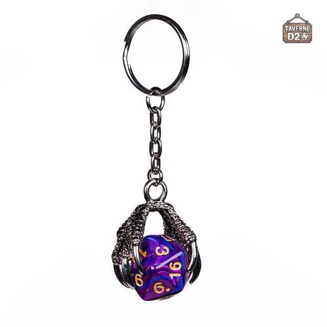 Porte-clé D20 griffes de dragon en métal