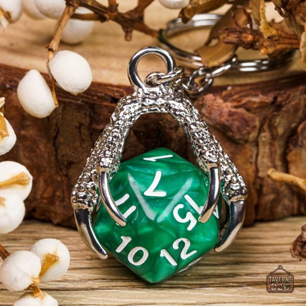 Porte-clé D20 avec motif de dragon pour gamers