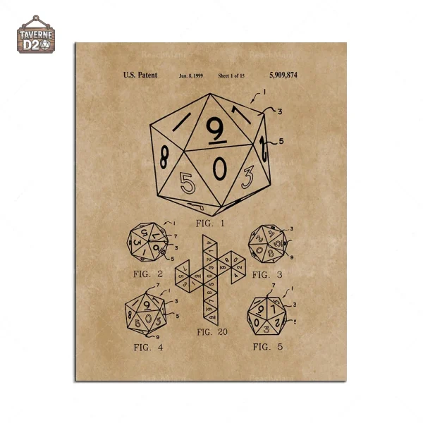 Affiche décorative D20 pour joueurs de jeux de rôle