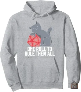 Sweat JDR avec design de chat et dé à 20 faces