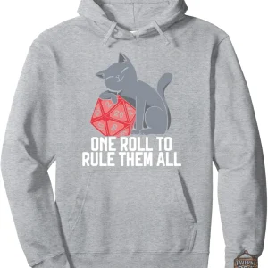 Sweat JDR avec design de chat et dé à 20 faces