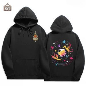 Vêtement JDR avec motif dragon et dé D20 coloré