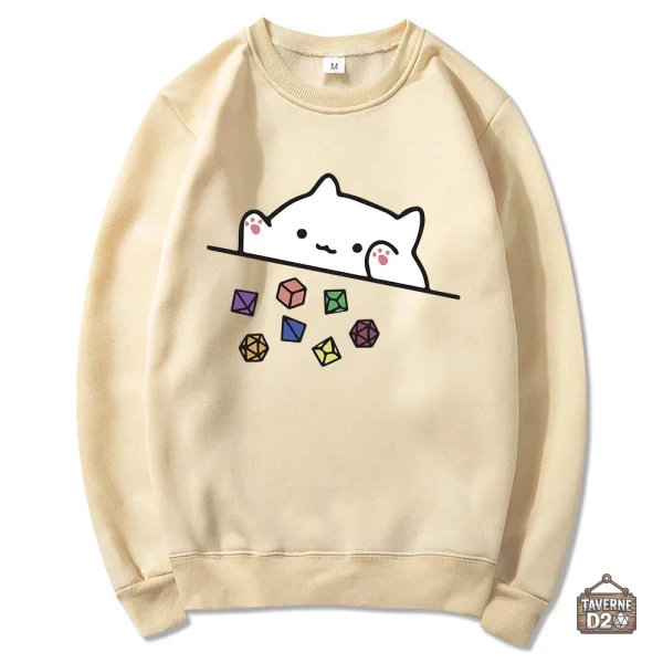 Sweat JDR chaton et dés pour les aventuriers