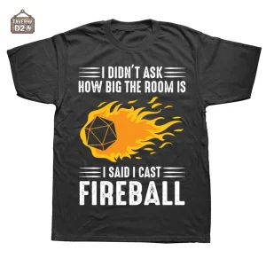 Tee-Shirt JDR avec motif Boule de Feu, idéal pour les fans de fantasy