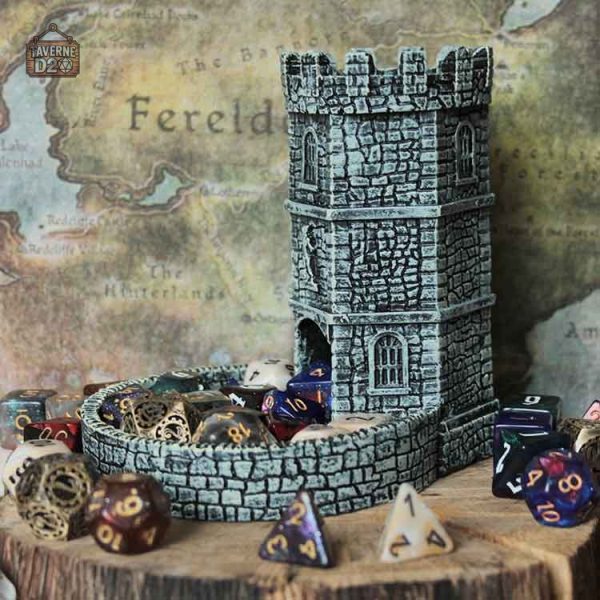 Élément de jeu : tour à dés artisanale médiévale