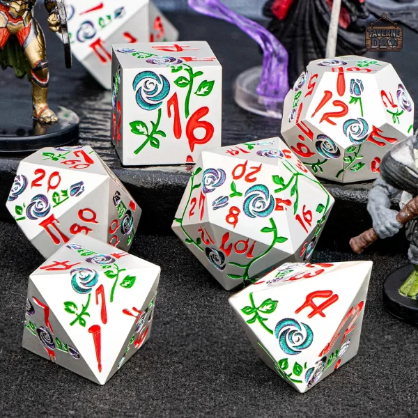 D20 rose aux reflets métalliques