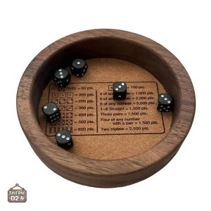 Plateau à dés en bois avec 6 dés inclus